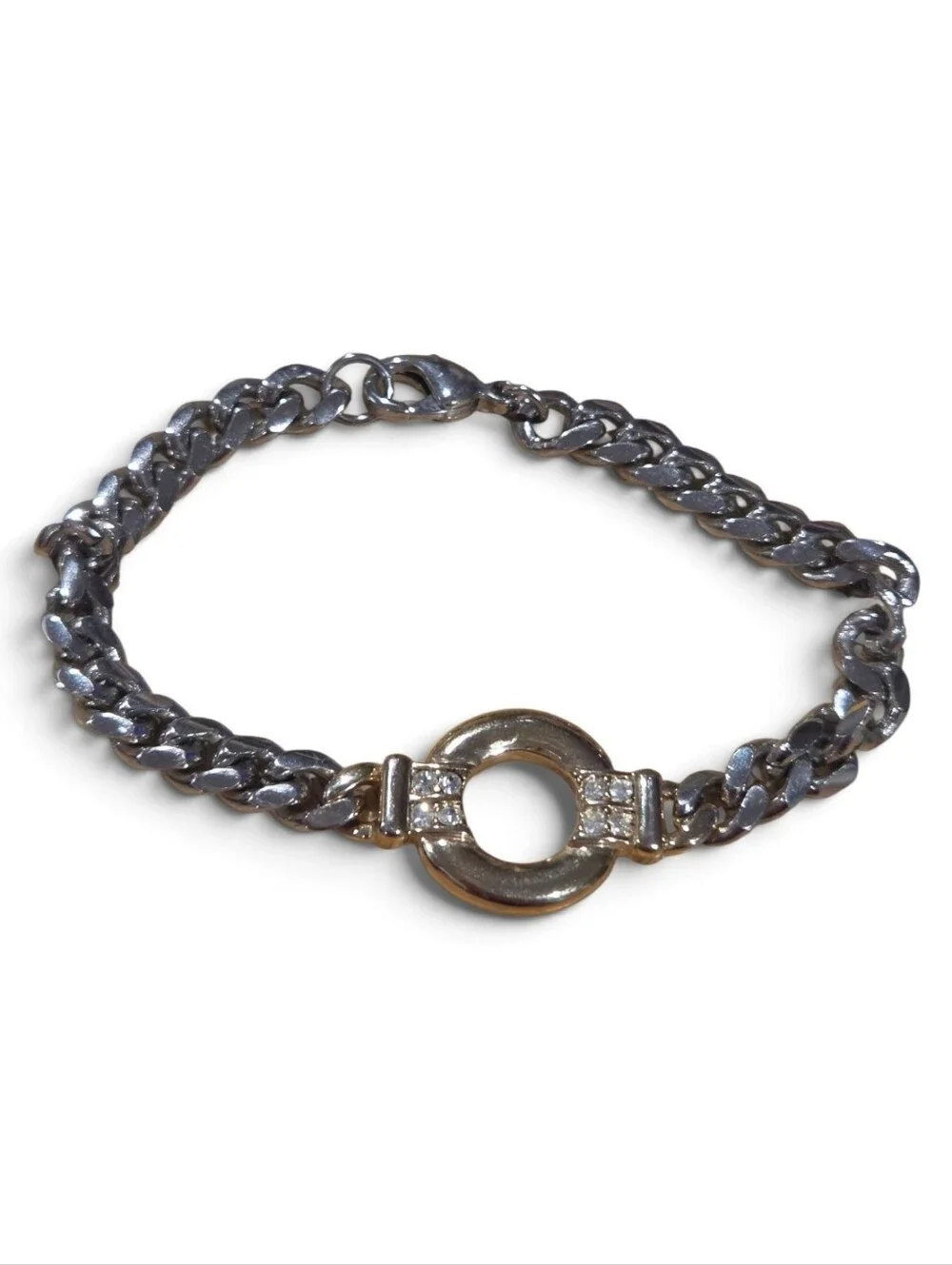 OLE Two-Tone Rhinestone Curb Chain Bracelet